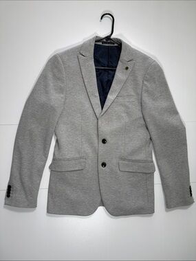 Scotch & Soda Light Gray Two-Button Blazer with Navy and Burgundy Lining